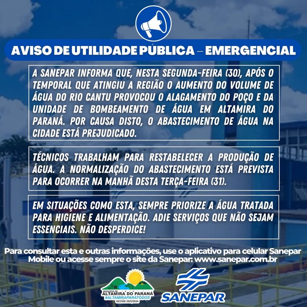 AVISO DE UTILIDADE PÚBLICA – EMERGENCIAL