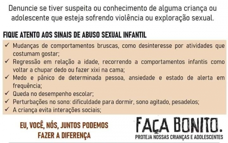 Dia Nacional de Combate ao Abuso e à Exploração Sexual Contra Crianças e Adolecebtes!