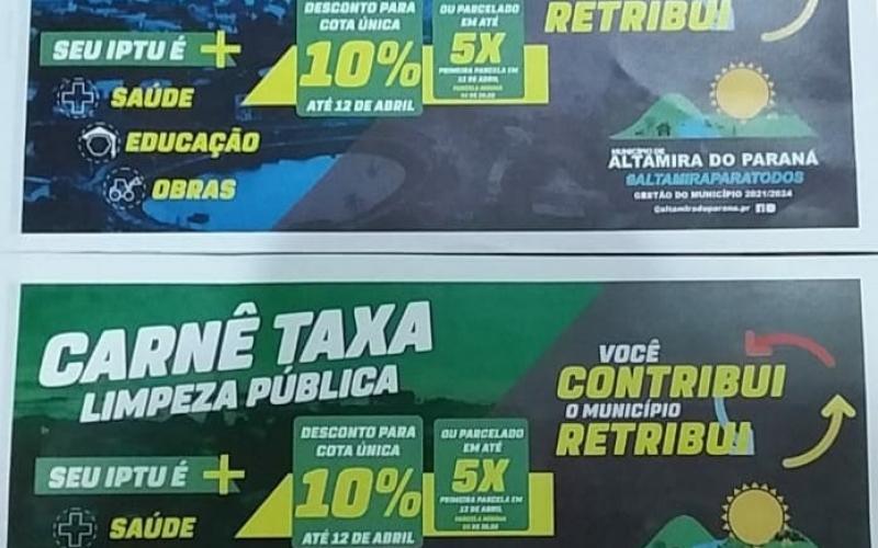 Iniciou-se a entrega dos boletos nas residências e pelo e-mail do CARNÊ IPTU 2022 e Taxa de Coleta de Lixo (TCL).