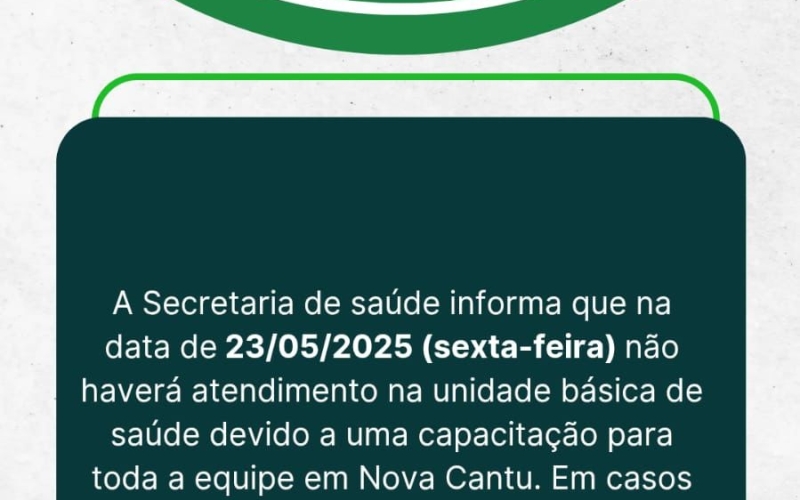 Unidade Básica de Saúde não terá atendimento sexta-feira dia 23 de maio