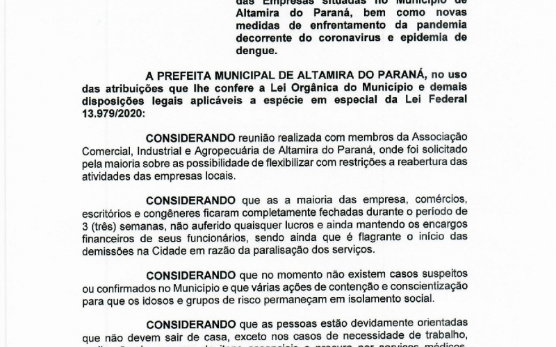 DECRETO DE ABERTURA DO COMÉRCIO COM RESTRIÇÕES