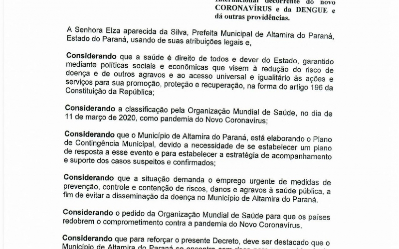 PREFEITA ASSINA DECRETO SOBRE MEDIDAS DE ENFRENTAMENTO AO CORONAVÍRUS