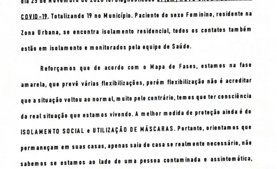 Município confirma mais um caso do Coronavírus