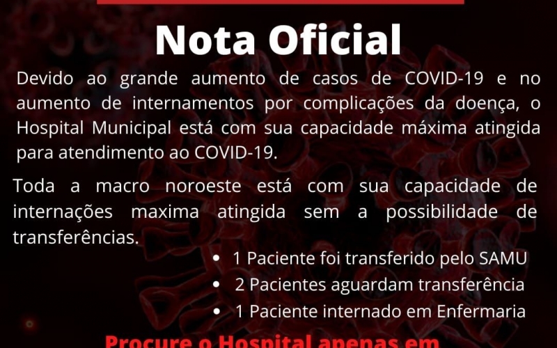 NOTA OFICIAL HOSPITAL SÃO LUIZ